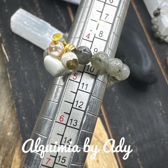 Charms multi stone Labradorite beaded gem ring/handmade bohemian - Picture 2 of 5